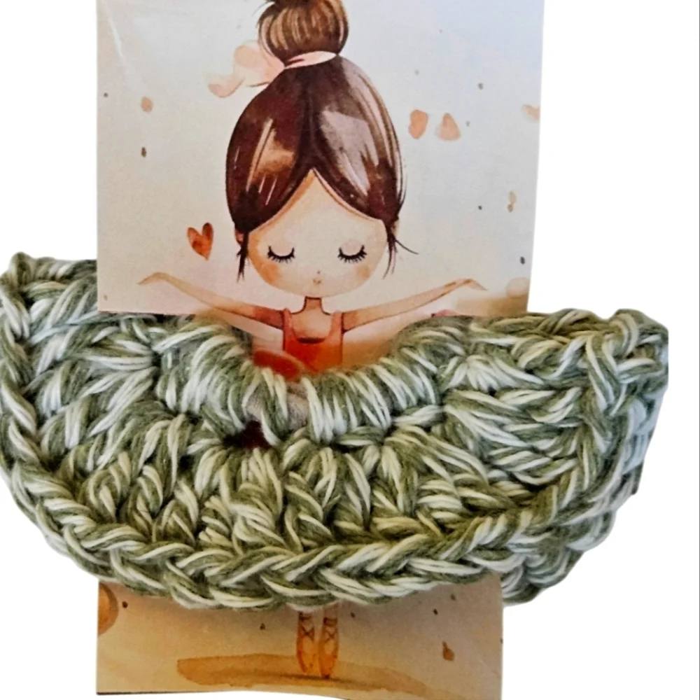 Handmade Sage Green Crochet Ballerina Scrunchie Tutu Bun Hair Accessory Gift